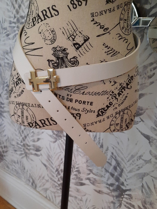 Accessories - White Women's Belt with Gold H Buckle